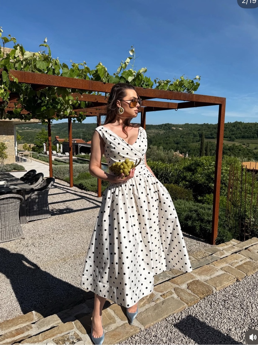 Self-Portrait White Midi Dress with Black Polka Dots